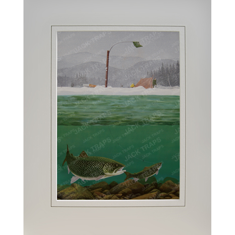 Ice Fishing Print “Togue In Trouble” (Lake Trout) – Jack Traps Ice